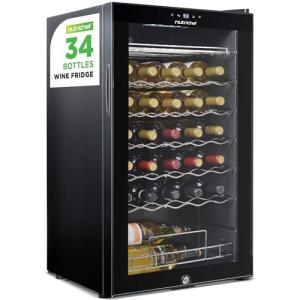 Nutrichef 34-Bottle Wine Fridge with Adjustable Temp