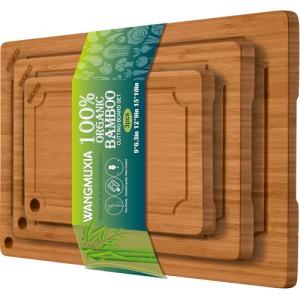 3-Piece Bamboo Cutting Board Set with Juice Grooves