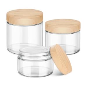 Glass Jars with Wooden Lids for Travel 3-Pack