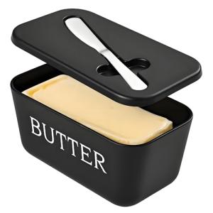Black Plastic Butter Dish with Lid and Knife