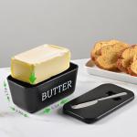 Black Plastic Butter Dish with Lid and Knife