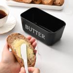 Black Plastic Butter Dish with Lid and Knife