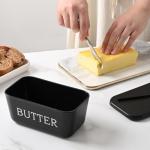 Black Plastic Butter Dish with Lid and Knife