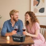 Black Plastic Butter Dish with Lid and Knife