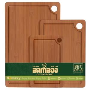 Homaxy Bamboo Cutting Board Set with Juice Groove
