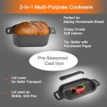 OLLAKOK 2-in-1 Cast Iron Dutch Oven & Skillet