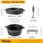 Velaze 10QT Pre-Seasoned Cast Iron Dutch Oven