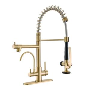 Brushed Gold 3-in-1 Kitchen Faucet with Sprayer