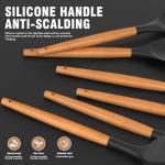 Silicone Utensils Set with Wooden Handles - Black