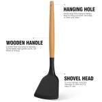 Silicone Utensils Set with Wooden Handles - Black