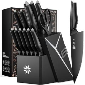 15-Piece Kitchen Knife Set with Block and Sharpener