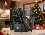 15-Piece Kitchen Knife Set with Block and Sharpener