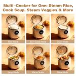 Compact Rice Cooker with Timer for 1-2 Servings