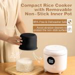 Compact Rice Cooker with Timer for 1-2 Servings