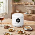 Compact Rice Cooker with Timer for 1-2 Servings