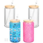 4 Pack 16 Oz Snow Globe Tumblers with Lids
