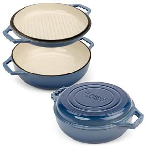 2-in-1 Cast Iron Braiser Pan with Grill Lid