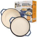 2-in-1 Cast Iron Braiser Pan with Grill Lid