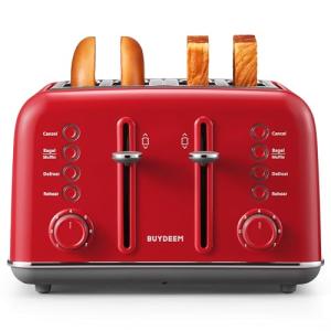 BUYDEEM Retro 4-Slice Toaster with Extra Wide Slots