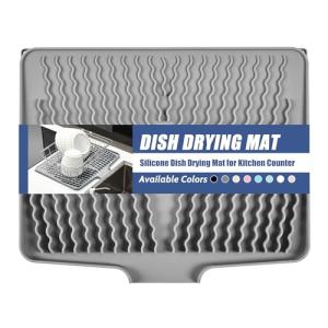 Silicone Dish Drying Mat with Drain Lip, Grey
