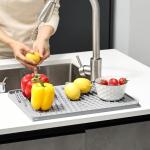 Silicone Dish Drying Mat with Drain Lip, Grey