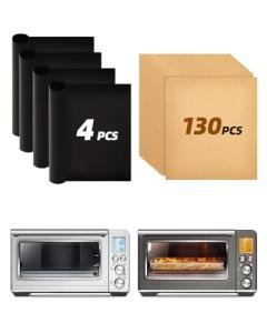 130 Pcs Paper Liners & 4 Reusable Teflon Mats