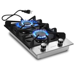Eascookchef 2-Burner Gas Cooktop with Glass Top