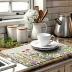 Floral Dish Drying Mat for Kitchen Countertops