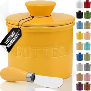 PriorityChef Yellow Ceramic Butter Crock with Lid