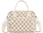 Cute Insulated Lunch Bag for Women - Beige Plaid
