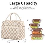 Cute Insulated Lunch Bag for Women - Beige Plaid