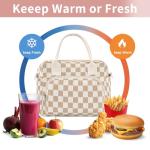 Cute Insulated Lunch Bag for Women - Beige Plaid