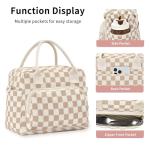 Cute Insulated Lunch Bag for Women - Beige Plaid