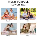 Cute Insulated Lunch Bag for Women - Beige Plaid