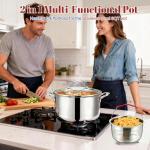AOSION 6QT Stainless Steel Stock Pot & Fryer Basket