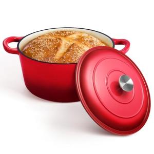 P&P CHEF 7QT Red Enameled Cast Iron Dutch Oven