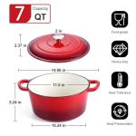 P&P CHEF 7QT Red Enameled Cast Iron Dutch Oven