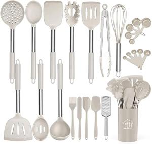 26-Piece Silicone Cooking Utensil Set with Steel Handles