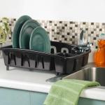 Brevo Dish Drying Rack with Drainboard, Black