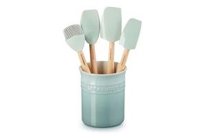 Le Creuset Silicone Utensil Set with Crock, Sea Salt