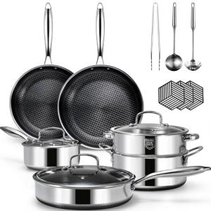 USELUCK 15-Piece Nonstick Stainless Steel Cookware Set