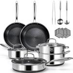 USELUCK 15-Piece Nonstick Stainless Steel Cookware Set