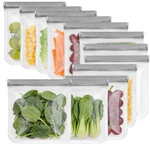 12-Pack Silicone Freezer Bags for Food Storage