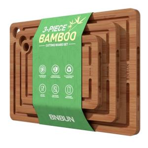 3-Piece Bamboo Cutting Board Set with Juice Grooves