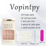 Glossy Pink Square Press On Nails with Glue