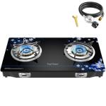 TopFleme 2 Burner Propane Stove 27,200 BTU High-Efficiency Tempered Glass Auto-Ignition Gas Burner Stove Top with CSA Hose for Outdoor RV Camping Emergency Cooking