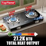 TopFleme 2 Burner Propane Stove 27,200 BTU High-Efficiency Tempered Glass Auto-Ignition Gas Burner Stove Top with CSA Hose for Outdoor RV Camping Emergency Cooking