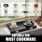 TopFleme 2 Burner Propane Stove 27,200 BTU High-Efficiency Tempered Glass Auto-Ignition Gas Burner Stove Top with CSA Hose for Outdoor RV Camping Emergency Cooking