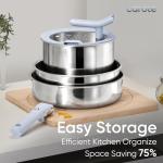 CAROTE Tri-Ply Stainless Steel Cookware Set with Stand-Up Lid, 11Pcs Pots and Pans Set Non Stick, Induction Kitchen Cooking Sets with Detachable Handle, Oven Safe to 600°F, Non Toxic Dishwasher