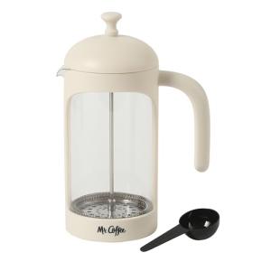 Mr. Coffee Retro Brew French Press Coffee Maker, 31-Ounce Glass Carafe with High Heat Resistant Durable Borasilicate Glass & Cream Frame and Plunger, Includes Coffee Scoop